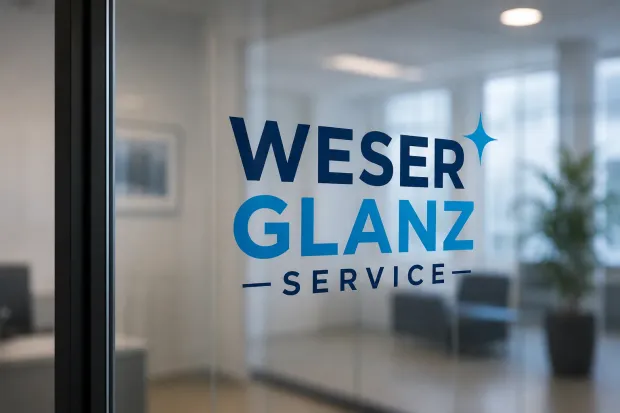 Weser-Glanz-Service Logo auf einer Glastür im Büro